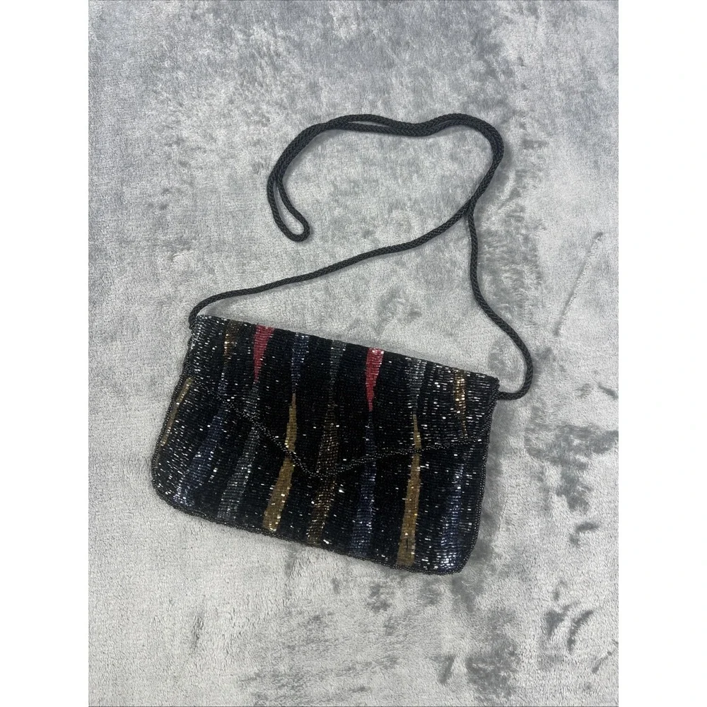 Vintage Purse Sequin‎ Shoulder Bag Cocktail Disco Glam Retro Indie Seed Bead 80s